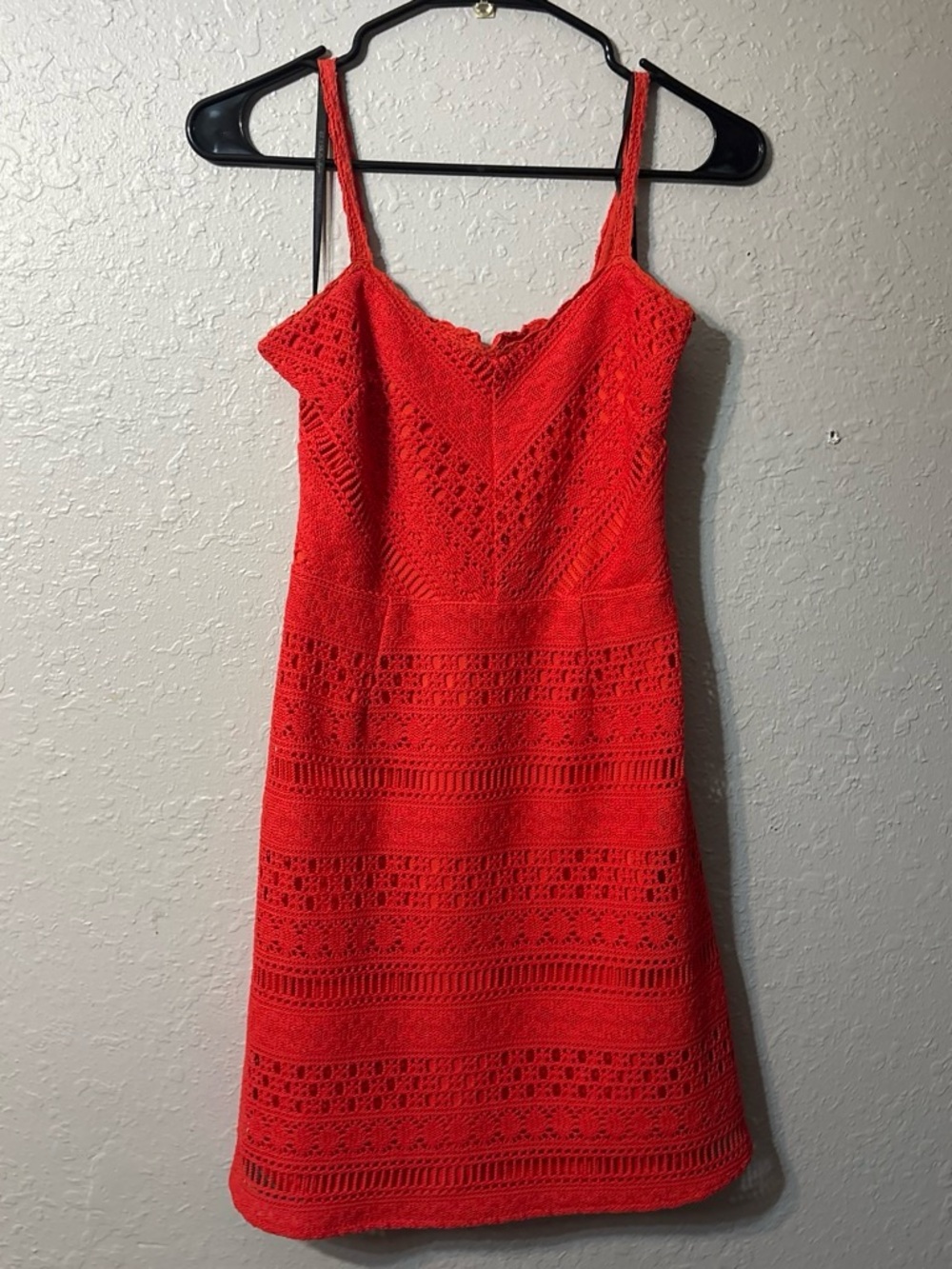 GUESS Red Crochet Mini Dress with Spaghetti Straps